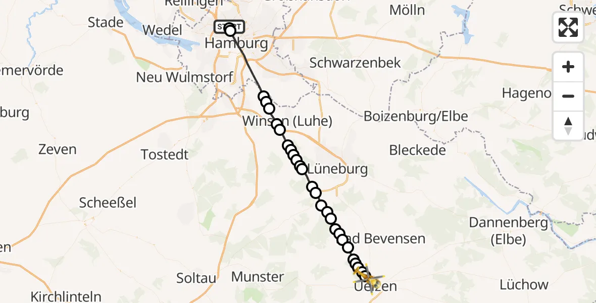 Routekaart van de vlucht: Rettungshubschrauber nach Uelzen, Friedwaldweg