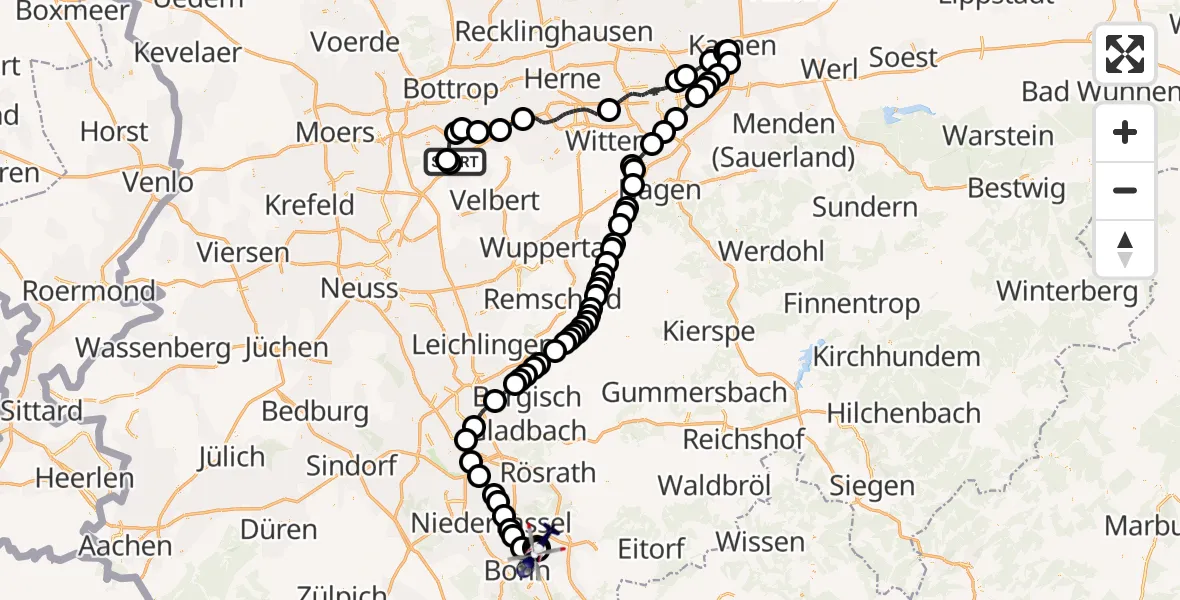Routekaart van de vlucht: Polizeihubschrauber nach Sankt Augustin, Richthofenstraße