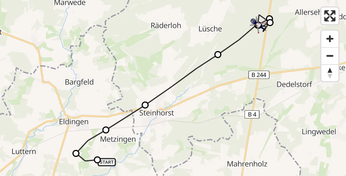 Flugroute Polizeihubschrauber Berliner Heide Flugplatz - Lüsche, 26 März 2026, 20:06