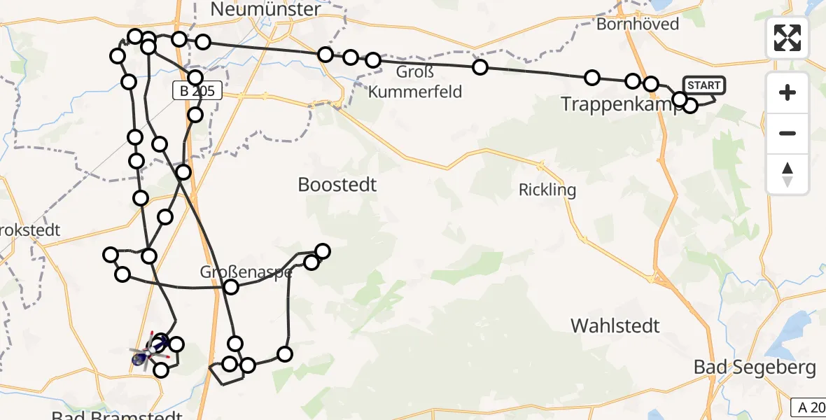 Routekaart van de vlucht: Polizeihubschrauber nach Bad Bramstedt Hubschrauberlandeplatz