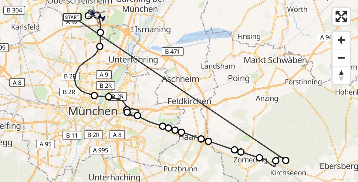 Flugroute Polizeihubschrauber Oberschleißheim - Lustheim, 26 März 2026, 12:49