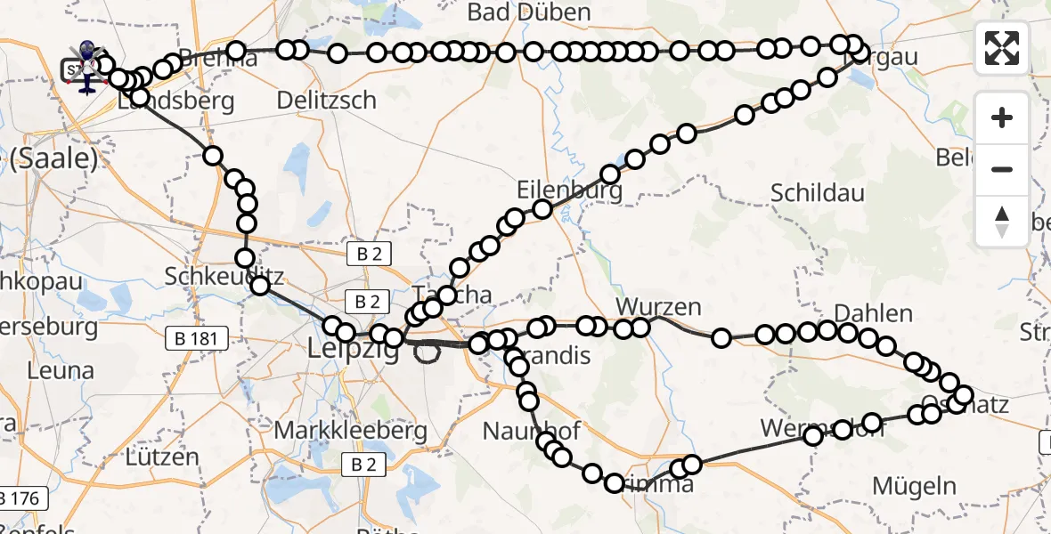 Flugroute Polizeihubschrauber Halle-Oppin Flugplatz - Halle-Oppin Flugplatz, 26 März 2026, 21:28