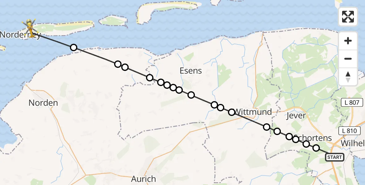 Routekaart van de vlucht: Rettungshubschrauber nach Noordzee