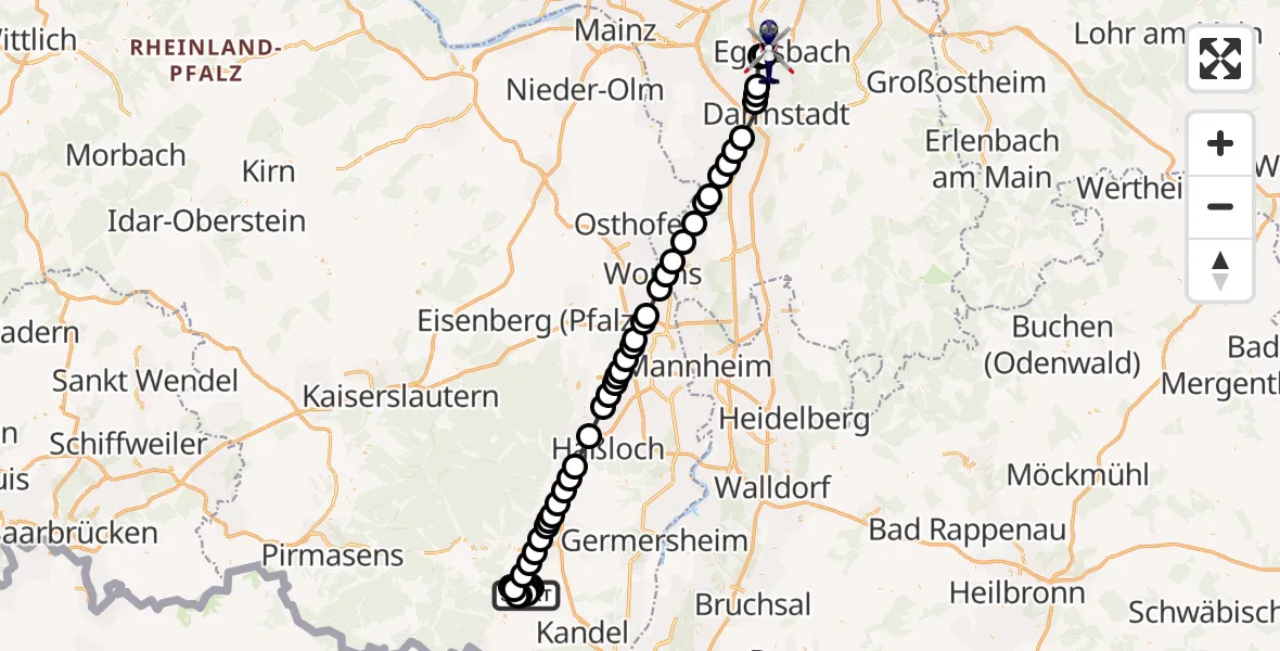Routekaart van de vlucht: Polizeihubschrauber nach Flughafen Frankfurt-Egelsbach