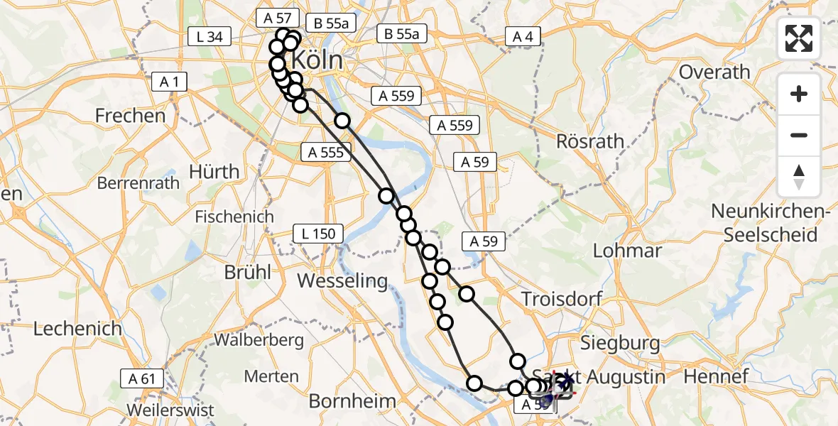 Flugroute Polizeihubschrauber Sankt Augustin - Sankt Augustin, 27 März 2026, 00:20