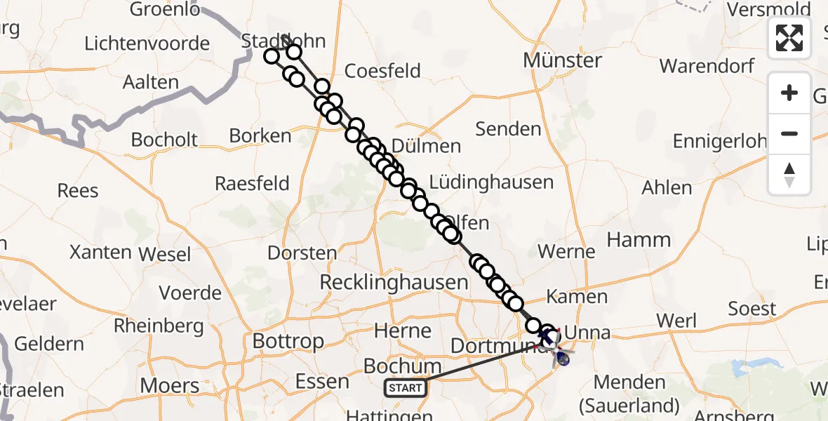 Flugroute Polizeihubschrauber Bochum - Dortmund Flughafen, 27 März 2026, 03:18