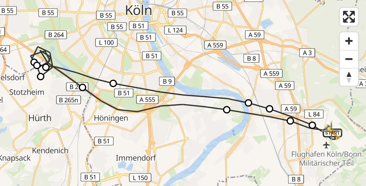 Flugroute Rettungshubschrauber Köln Bonn Flughafen - Köln Bonn Flughafen, 27 März 2026, 06:18