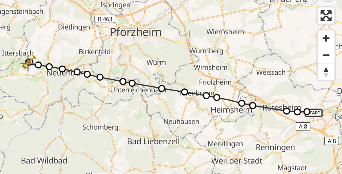 Flugroute Rettungshubschrauber Leonberg Hospital - Feldrennach, 27 März 2026, 06:26