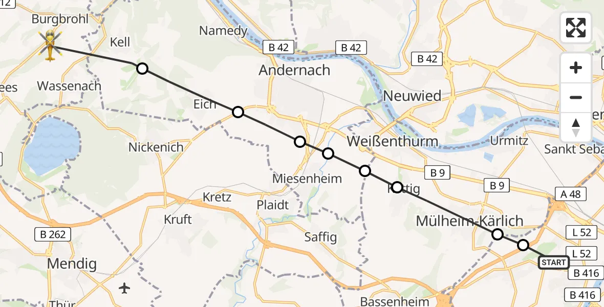 Routekaart van de vlucht: Rettungshubschrauber nach Lützingen, Erlenstraße