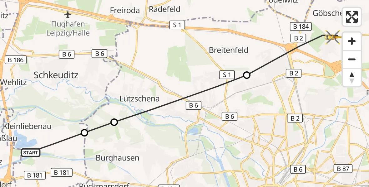 Flugroute Rettungshubschrauber Kleinliebenau - Nord, 27 März 2026, 06:49
