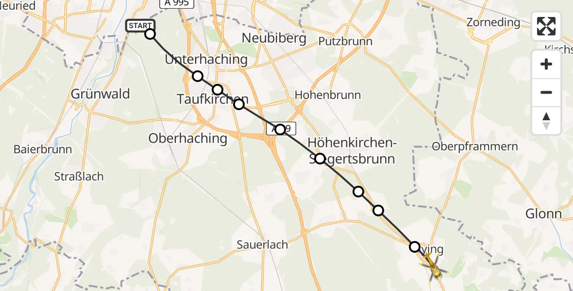 Flugroute Rettungshubschrauber ADAC Air Rescue Center Hubschrauberlandeplatz (Christoph 1) - Peiß, 27 März 2026, 06:55