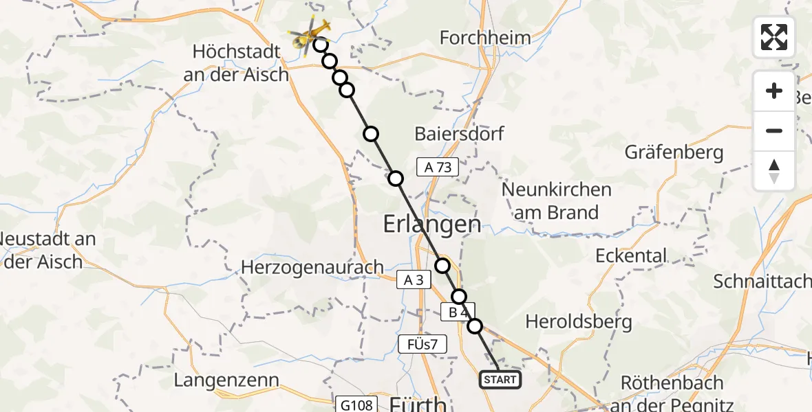 Flugroute Rettungshubschrauber Flughafen Nuremberg - Aisch, 27 März 2026, 06:57