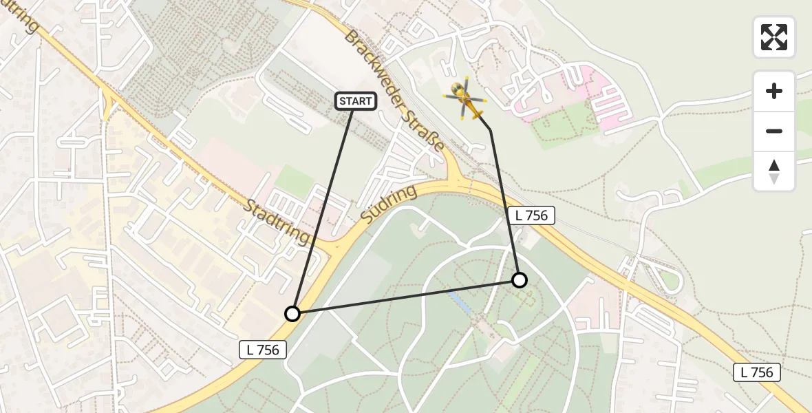 Flugroute Rettungshubschrauber Luftrettungszentrum Bielefeld - Luftrettungszentrum Bielefeld, 27 März 2026, 06:59