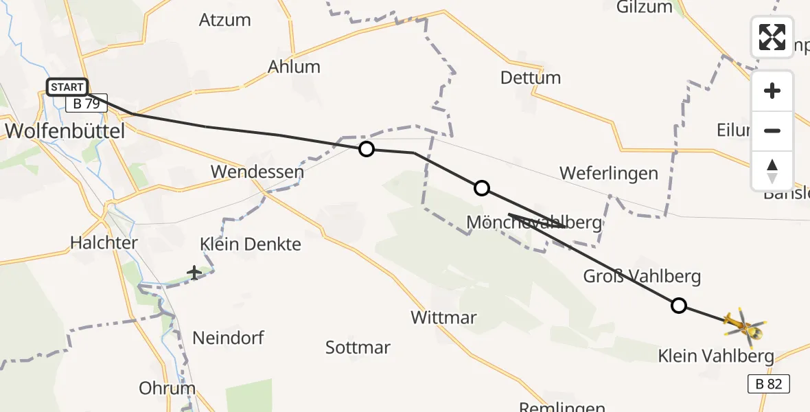 Flugroute Rettungshubschrauber Wolfenbüttel - Klein Vahlberg, 27 März 2026, 07:13
