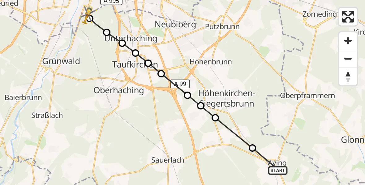 Routekaart van de vlucht: Rettungshubschrauber nach ADAC Air Rescue Center Hubschrauberlandeplatz (Christoph 1)
