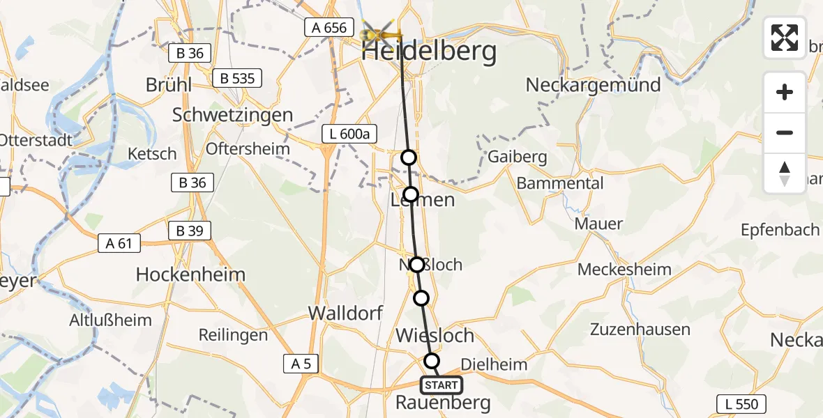 Routekaart van de vlucht: Rettungshubschrauber nach Heidelberg, Czernyring