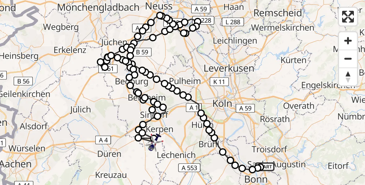 Routekaart van de vlucht: Polizeihubschrauber nach Militärflugplatz Nörvenich