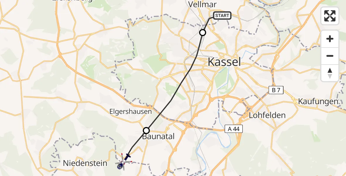 Routekaart van de vlucht: Polizeihubschrauber nach Besse, Schollenbergsweg