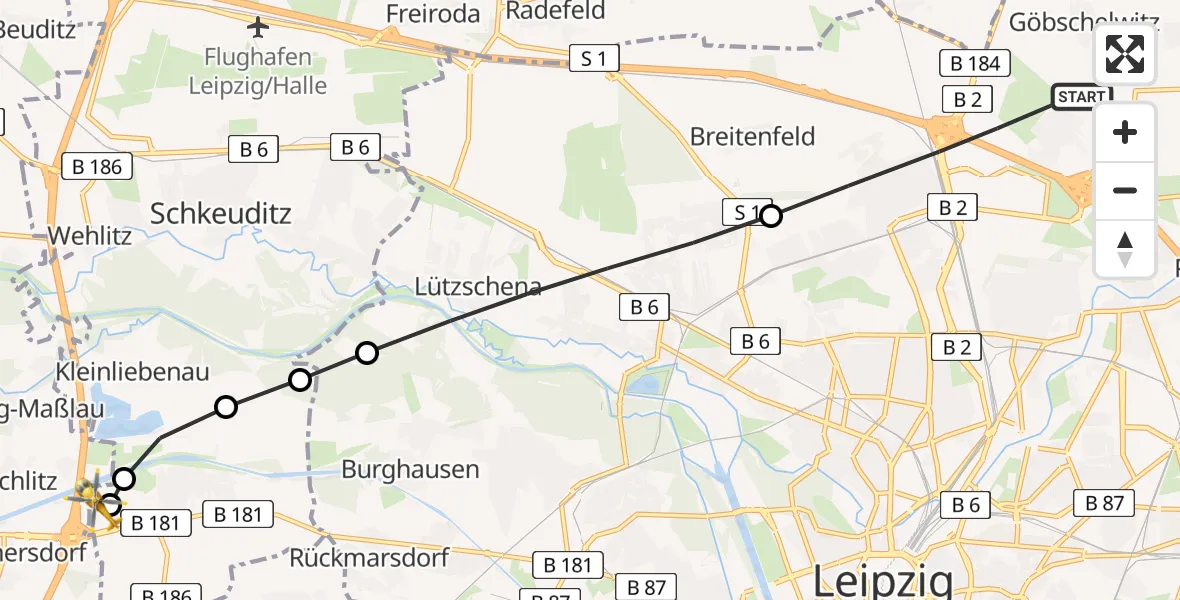 Flugroute Rettungshubschrauber Nord - ADAC Air Rescue Station Leipzig/Schkeuditz-Dölzig Hubschrauberlandeplatz (Christoph 61), 27 März 2026, 07:54