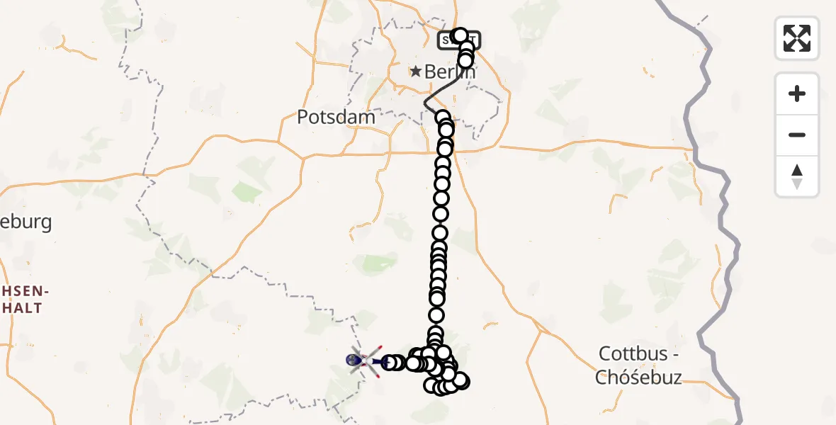 Routekaart van de vlucht: Polizeihubschrauber nach Schönewalde, B 101