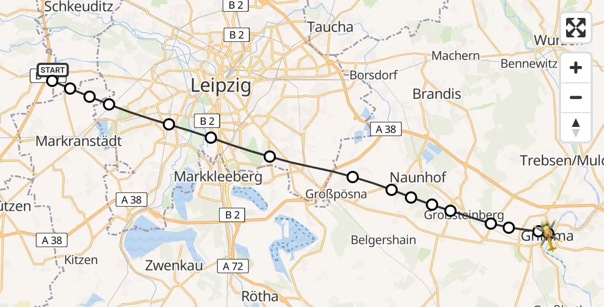Routekaart van de vlucht: Rettungshubschrauber nach Grimma, Brückenstraße