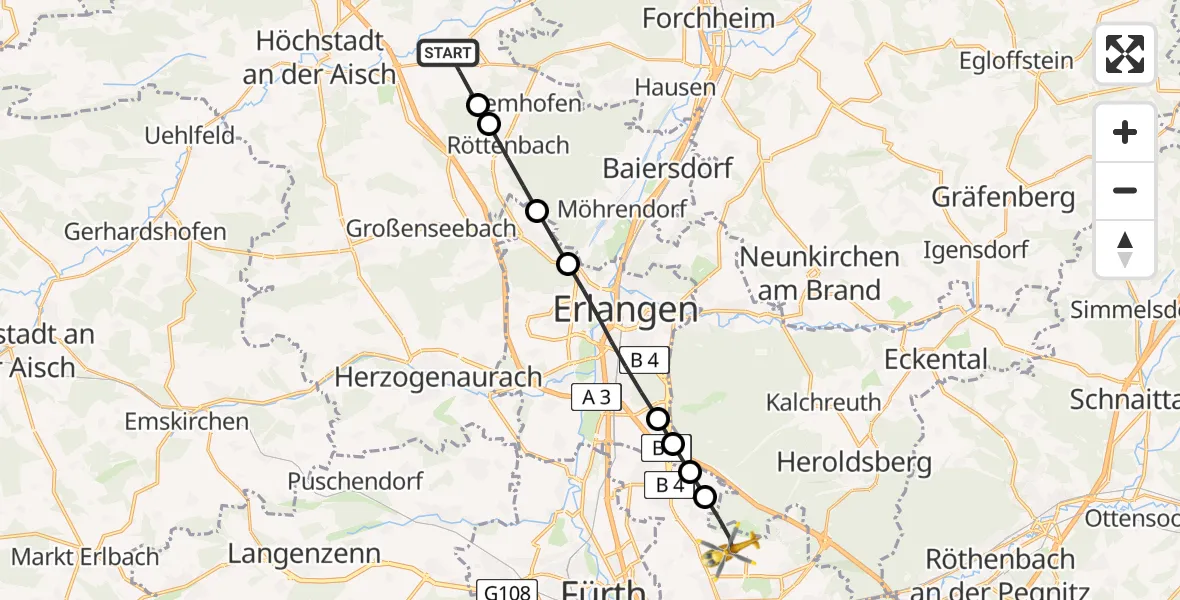 Flugroute Rettungshubschrauber Wiesendorf - Flughafen Nuremberg, 27 März 2026, 08:13