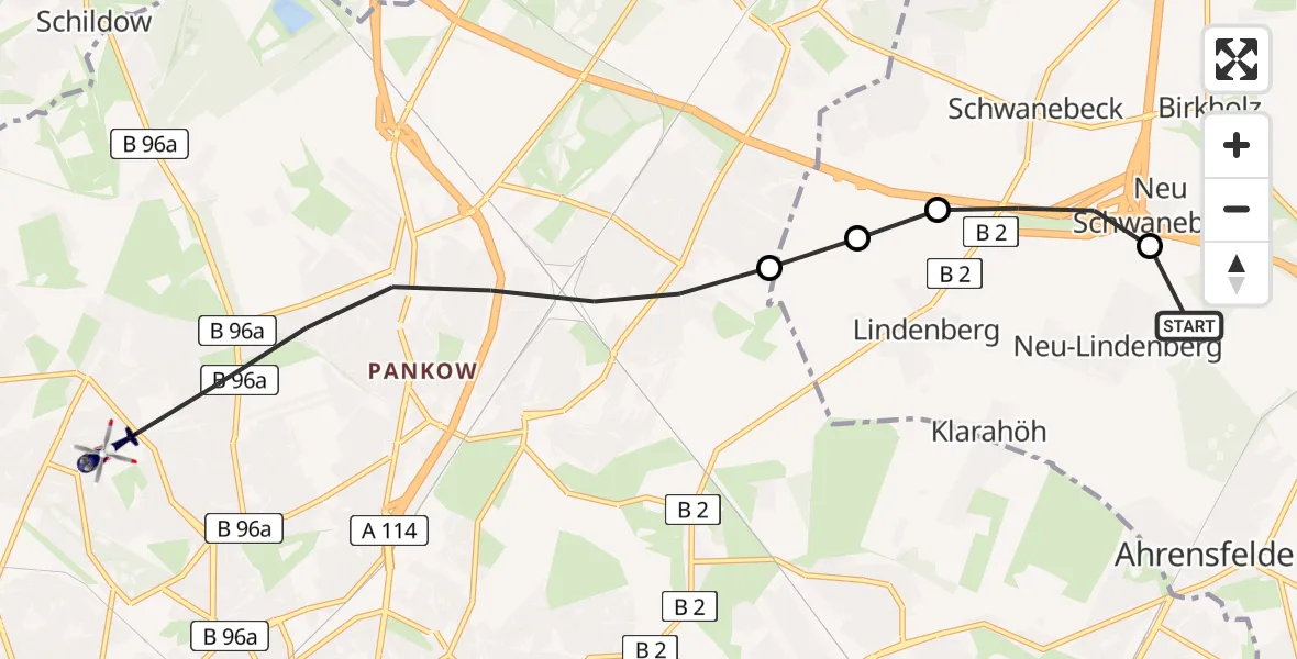 Routekaart van de vlucht: Polizeihubschrauber nach Berlin, Boleroweg