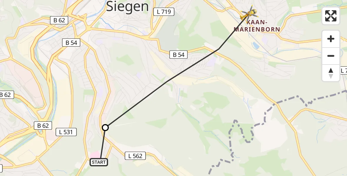 Flugroute Rettungshubschrauber Evangelisches Jung-Stilling Hospital - Siegen, 27 März 2026, 08:16