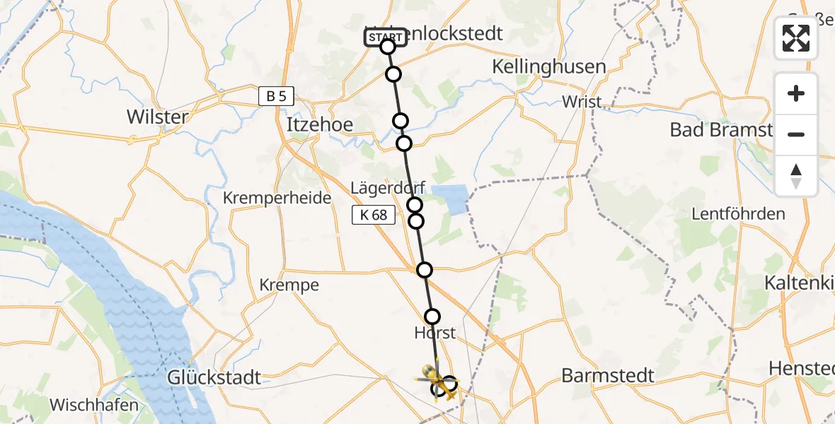 Routekaart van de vlucht: Rettungshubschrauber nach Kiebitzreihe, Sandkamp