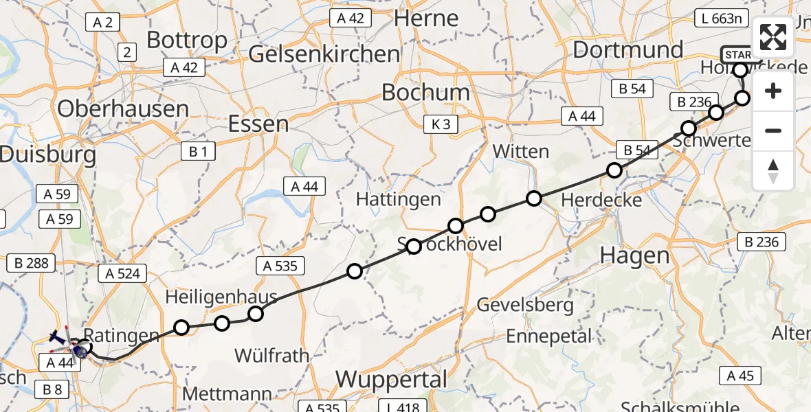 Flugroute Polizeihubschrauber Dortmund Flughafen - Düsseldorf Flughafen, 27 März 2026, 08:29