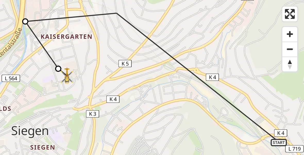 Flugroute Rettungshubschrauber Siegen - Marien Hospital Siegen, 27 März 2026, 08:46