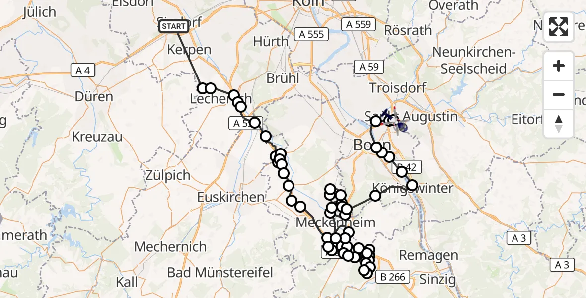 Flugroute Polizeihubschrauber Sindorf - Sankt Augustin, 27 März 2026, 08:53
