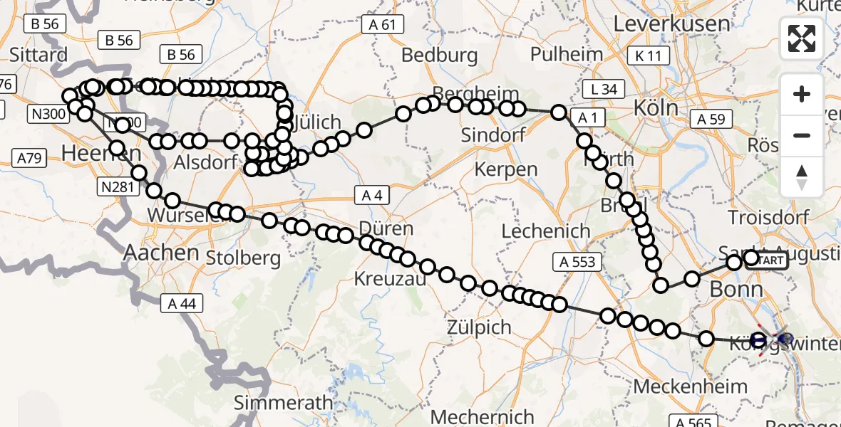 Flugroute Polizeihubschrauber Bonn-Hangelar Flugplatz - Bonn, 27 März 2026, 08:54