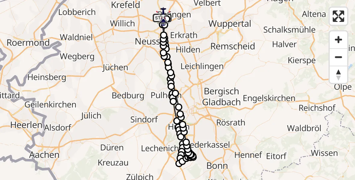 Flugroute Polizeihubschrauber Düsseldorf Flughafen - Düsseldorf Flughafen, 27 März 2026, 08:54