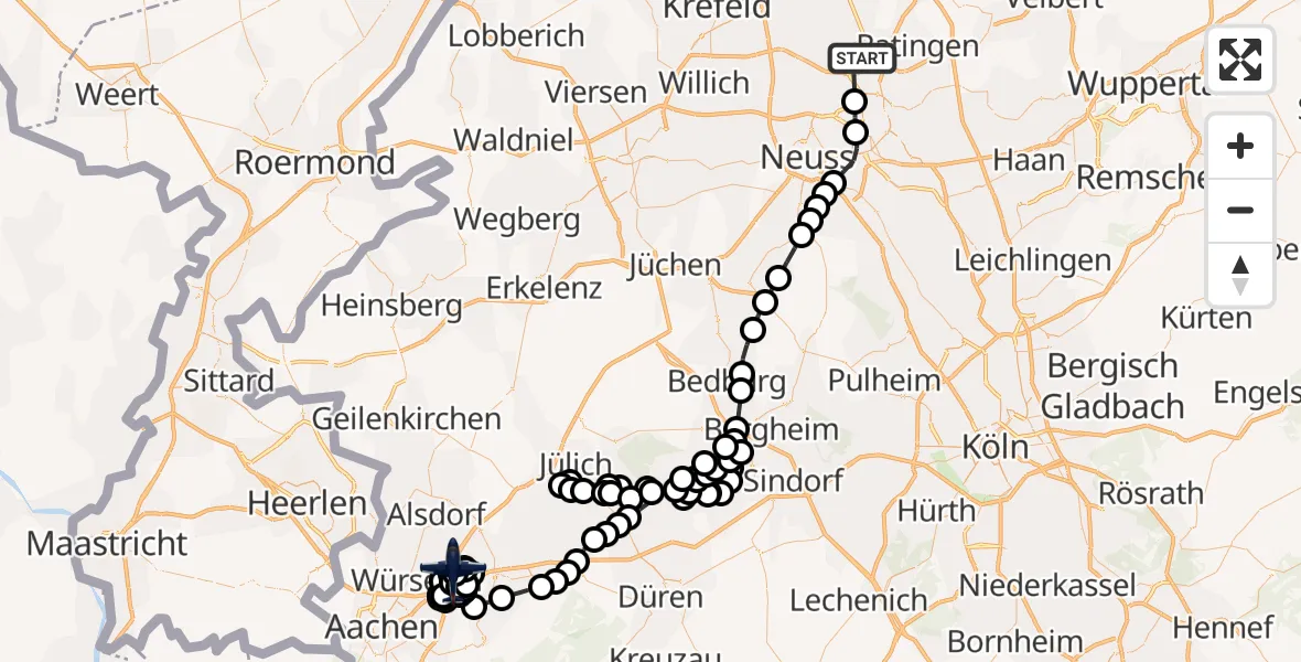Routekaart van de vlucht: Polizeiflugzeug nach Aachen-Merzbrück Flughafen