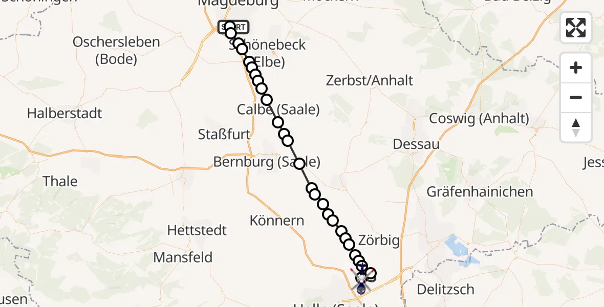 Flugroute Polizeihubschrauber Magdeburg City Flugplatz - Landsberg, 27 März 2026, 08:58
