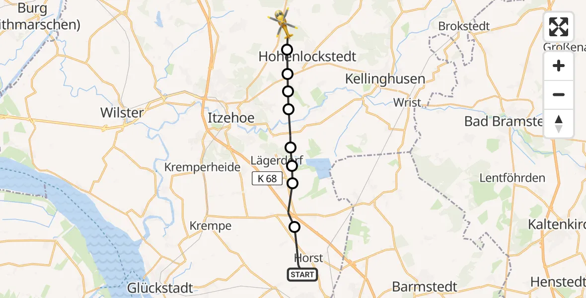 Flugroute Rettungshubschrauber Horst - Ridders, 27 März 2026, 09:00