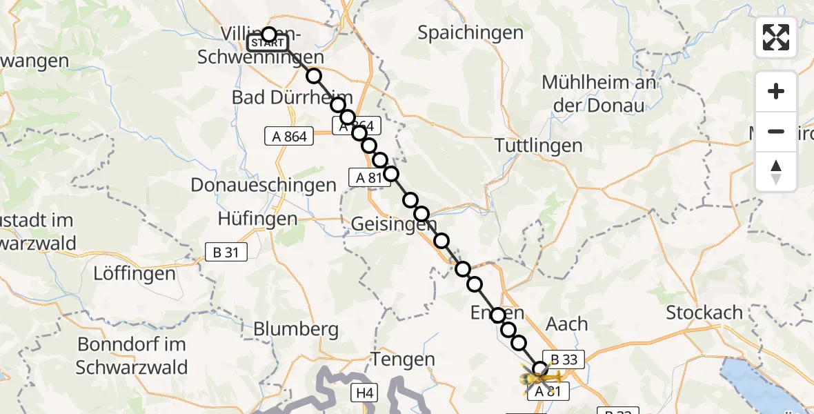Routekaart van de vlucht: Rettungshubschrauber nach Mühlhausen, L 191