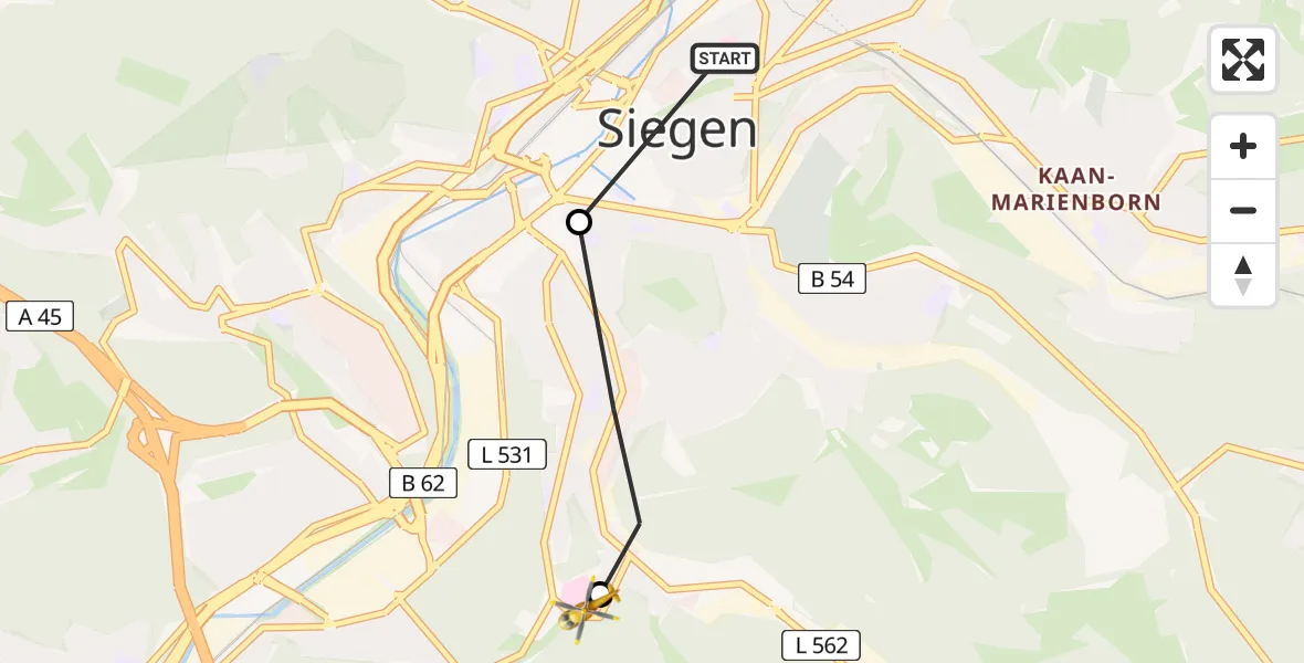 Routekaart van de vlucht: Rettungshubschrauber nach Evangelisches Jung-Stilling Hospital