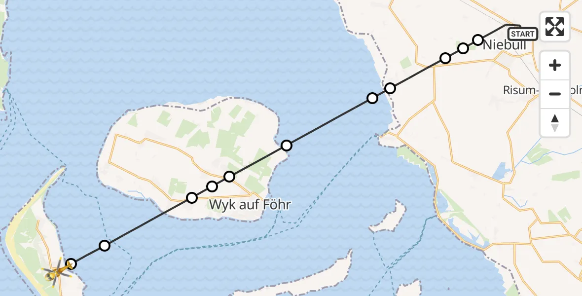 Flugroute Rettungshubschrauber Niebüll - Süddorf, 27 März 2026, 09:10