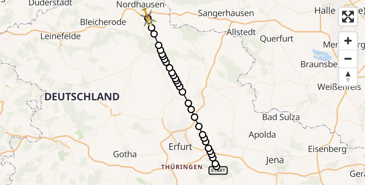 Flugroute Ambulanzhubschrauber Bad Berka - Uthleben, 27 März 2026, 09:10