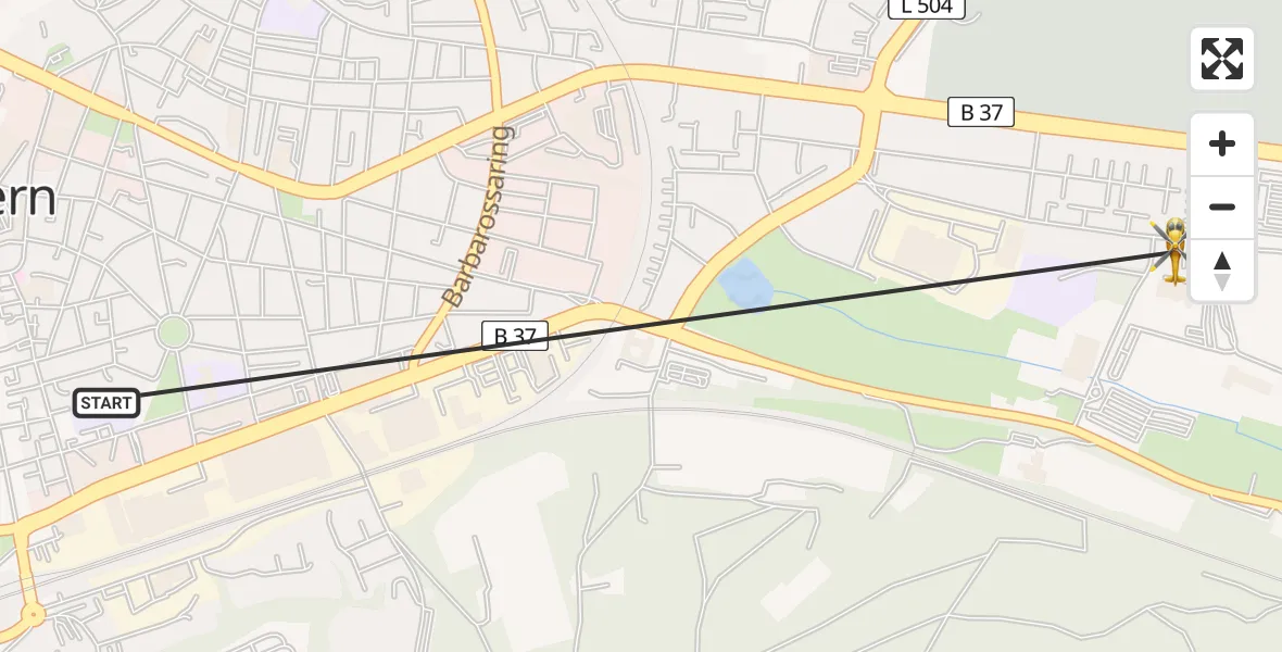 Flugroute Rettungshubschrauber Kaiserslautern - Kaiserslautern, 27 März 2026, 09:10