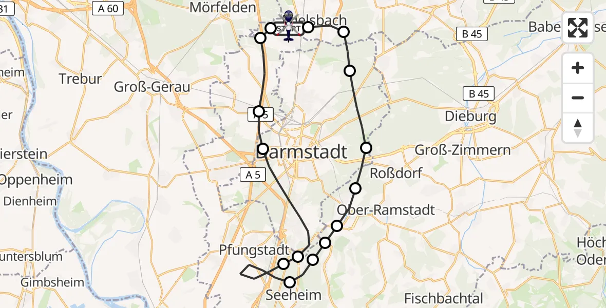 Flugroute Polizeihubschrauber Flughafen Frankfurt-Egelsbach - Flughafen Frankfurt-Egelsbach, 27 März 2026, 09:10