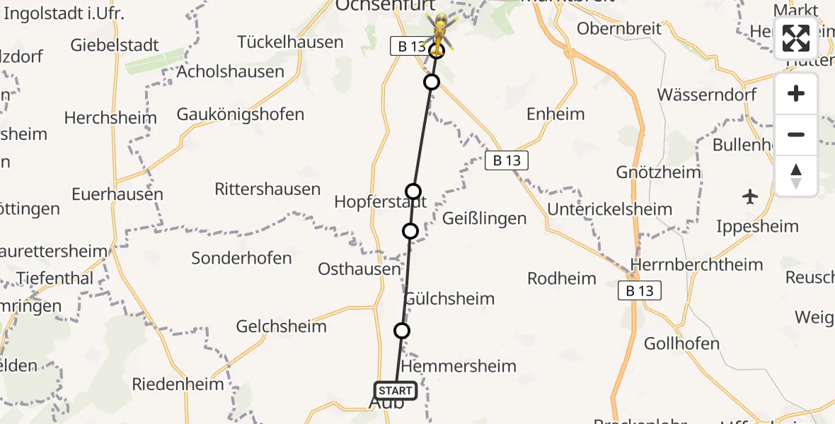 Routekaart van de vlucht: Rettungshubschrauber nach Ochsenfurt, Am Greinberg