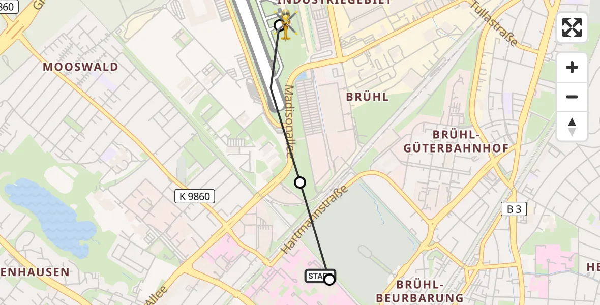 Routekaart van de vlucht: Ambulanzhubschrauber nach Freiburg im Breisgau Flugplatz