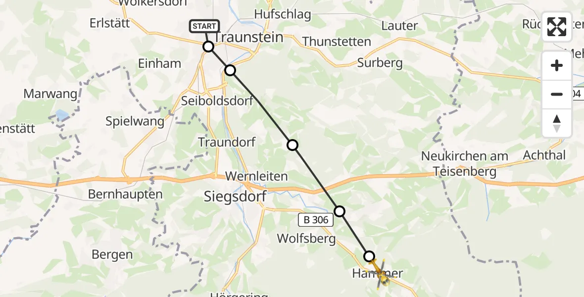 Flugroute Rettungshubschrauber Traunstein Hospital - Hammer, 27 März 2026, 09:21