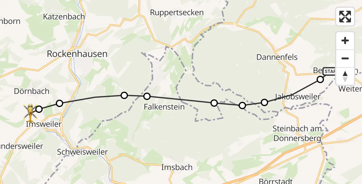Flugroute Rettungshubschrauber Bennhausen - Imsweiler UL, 27 März 2026, 09:31