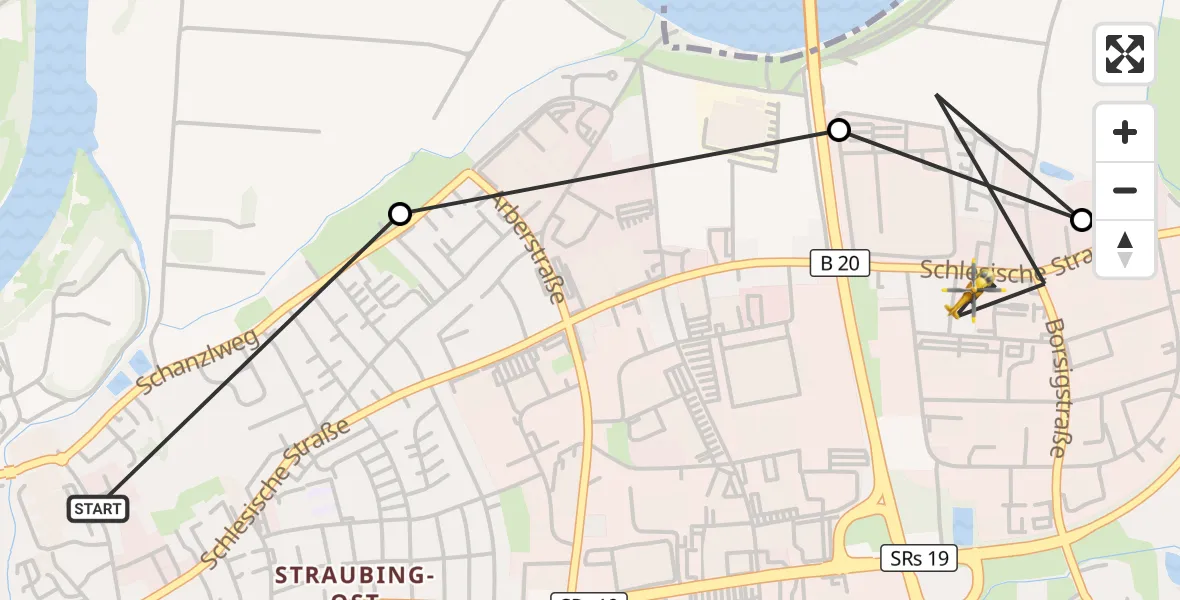 Flugroute Rettungshubschrauber Sankt Elisabeth Hospital Straubing - Oberöbling, 27 März 2026, 09:32