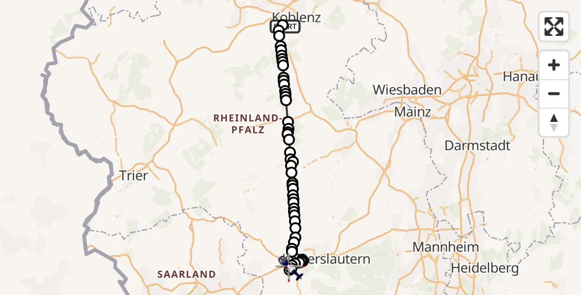 Routekaart van de vlucht: Polizeihubschrauber nach Landstuhl, L 162