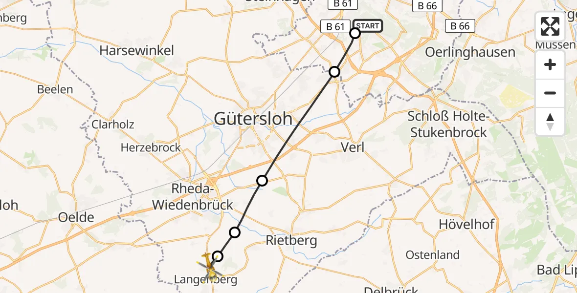 Routekaart van de vlucht: Rettungshubschrauber nach Langenberg, Wiedenbrücker Straße